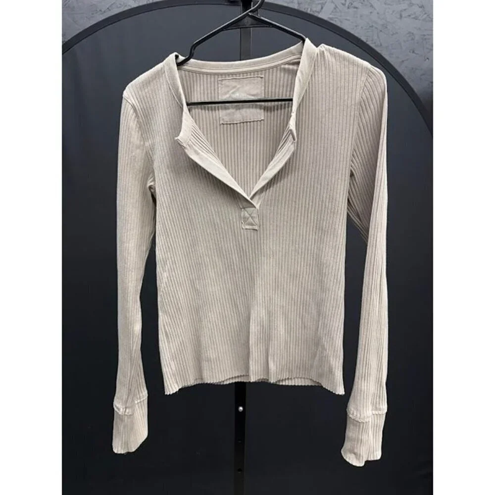 Aerie Tan Ribbed V-Neck Tee